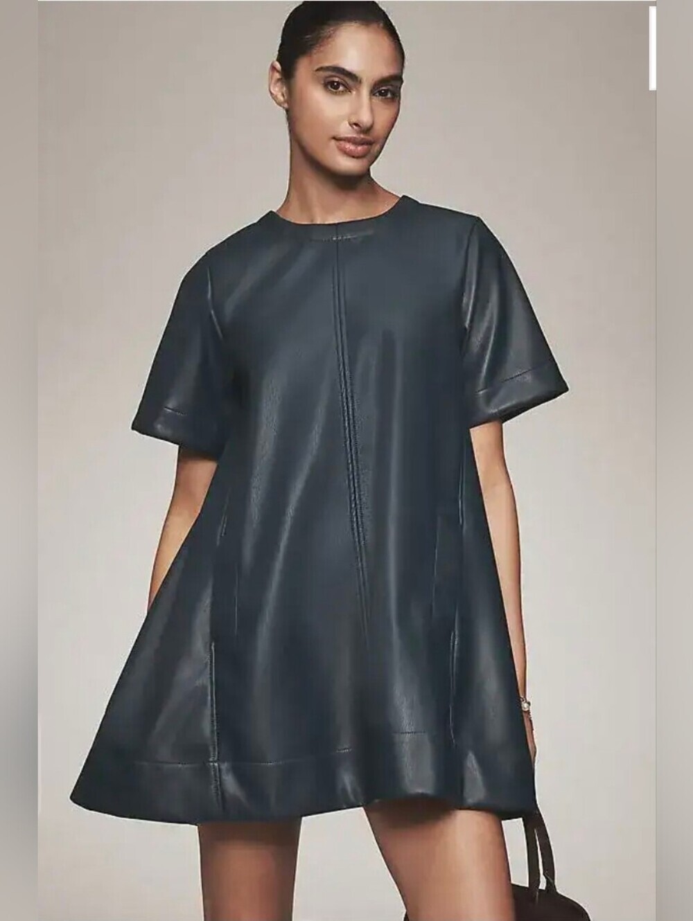 Maeve Anthropologie Emmy Faux Leather Mini Dress S Blue Coquette Downtown Girl